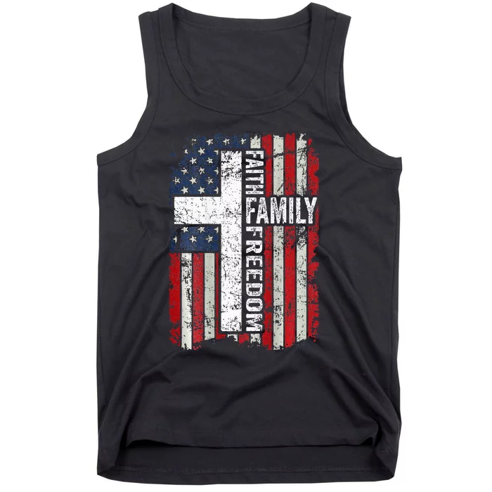 Faith Family Freedom Patriotic Christian USA Flag ON BACK Tank Top