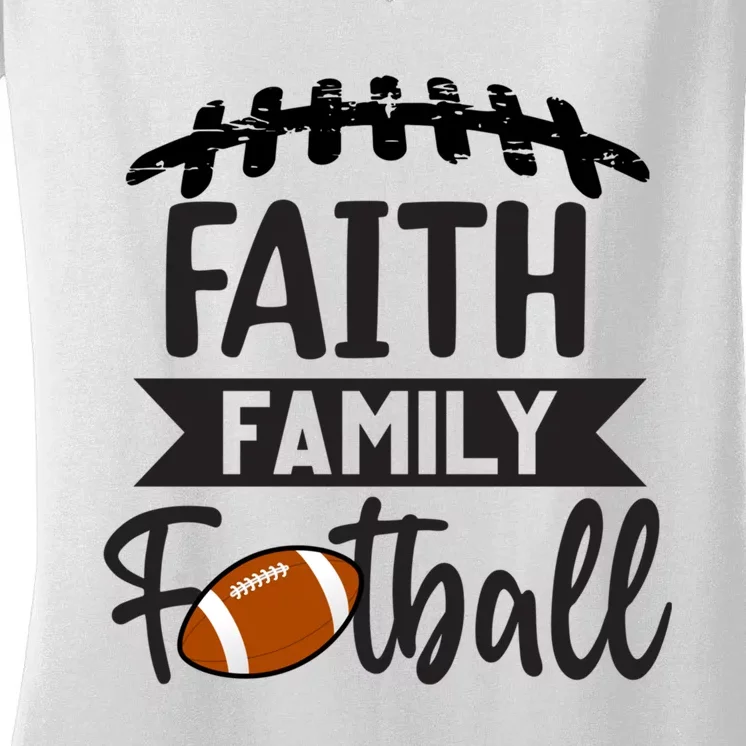 Faith Family Football Christian Fun Fall Football Women's V-Neck T-Shirt