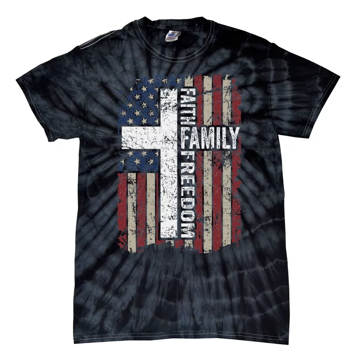 Faith Family Freedom Patriotic Christian Vintage USA Flag Tie-Dye T-Shirt