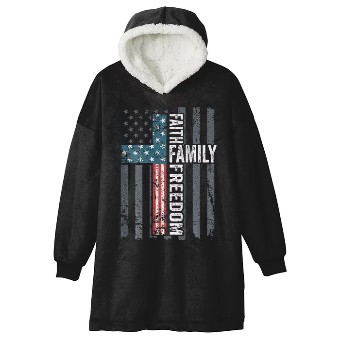 Faith Family Freedom Christian USA Cross Flag Hooded Wearable Blanket