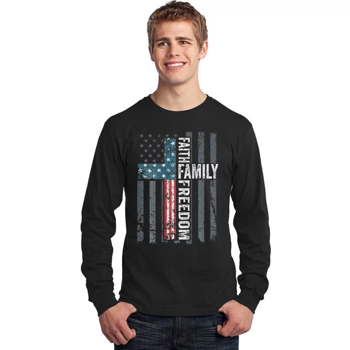 Faith Family Freedom Christian USA Cross Flag Tall Long Sleeve T-Shirt