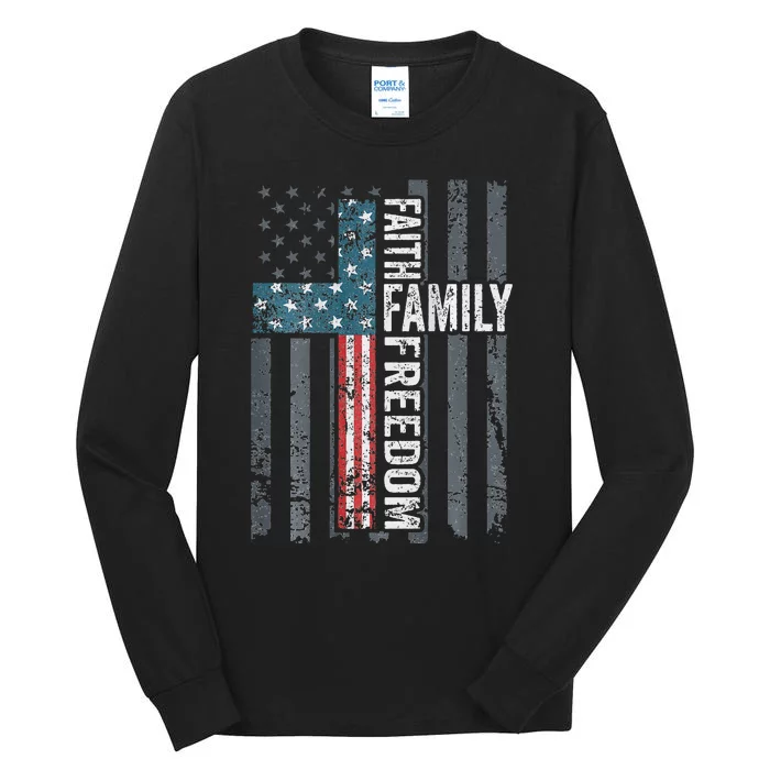 Faith Family Freedom Christian USA Cross Flag Tall Long Sleeve T-Shirt