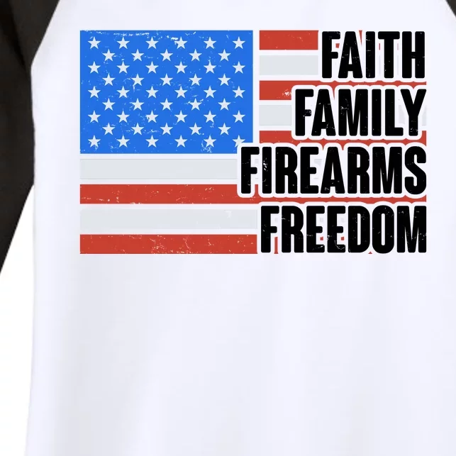 Faith Family Firearms Freedom Women's Tri-Blend 3/4-Sleeve Raglan Shirt