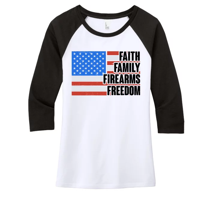 Faith Family Firearms Freedom Women's Tri-Blend 3/4-Sleeve Raglan Shirt