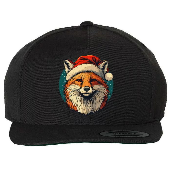 Funny Fox Face With Xmas Hat For Festive Days With Family Wool Snapback Cap