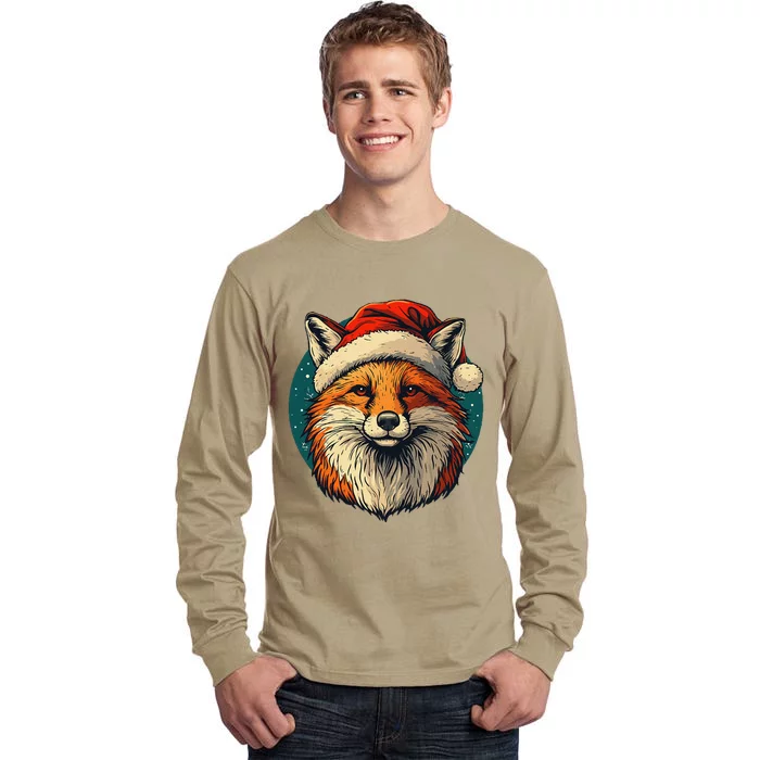 Funny Fox Face With Xmas Hat For Festive Days With Family Tall Long Sleeve T-Shirt