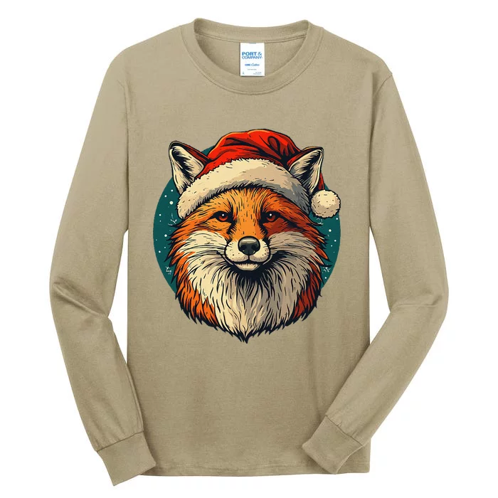 Funny Fox Face With Xmas Hat For Festive Days With Family Tall Long Sleeve T-Shirt