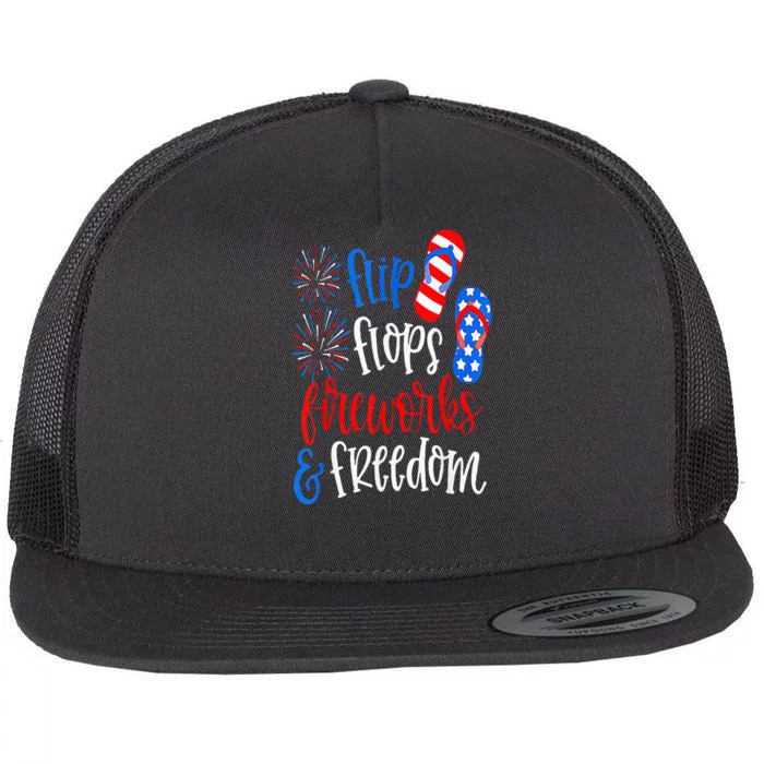 Flip Flops Fireworks And Freedom 4th Of July Us Flag Flat Bill Trucker Hat