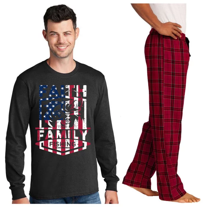 Faith Family Fishing Quotes American Flag Gift Long Sleeve Pajama Set