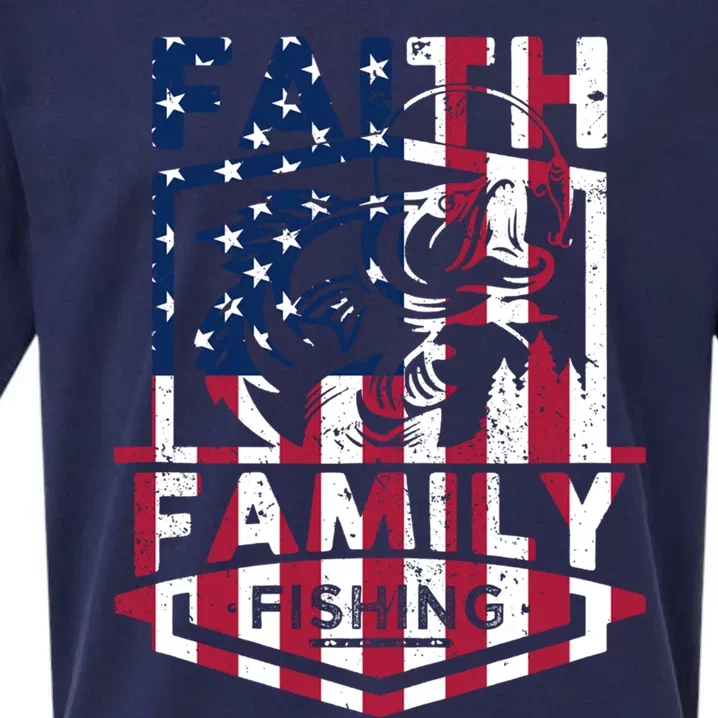 Faith Family Fishing Quotes American Flag Gift Sueded Cloud Jersey T-Shirt