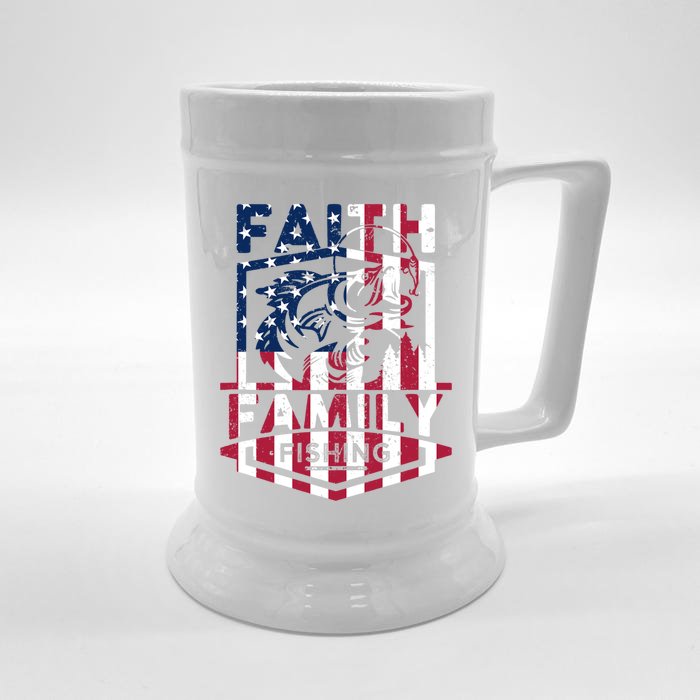 Faith Family Fishing Quotes American Flag Gift Front & Back Beer Stein