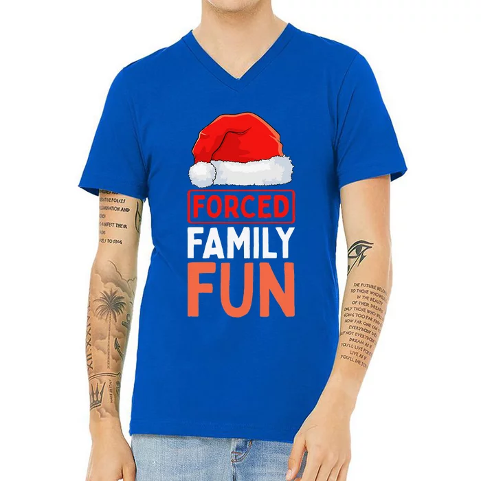 Forced Family Fun Winter Holidays Funny Anti Christmas V-Neck T-Shirt