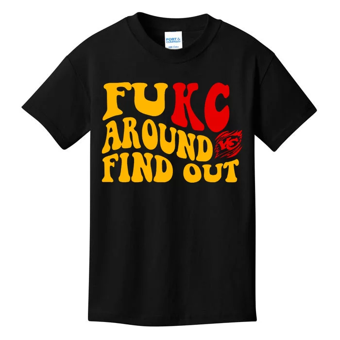 Funny Fuck FUKC Kansas City Around Find Out Kids T-Shirt