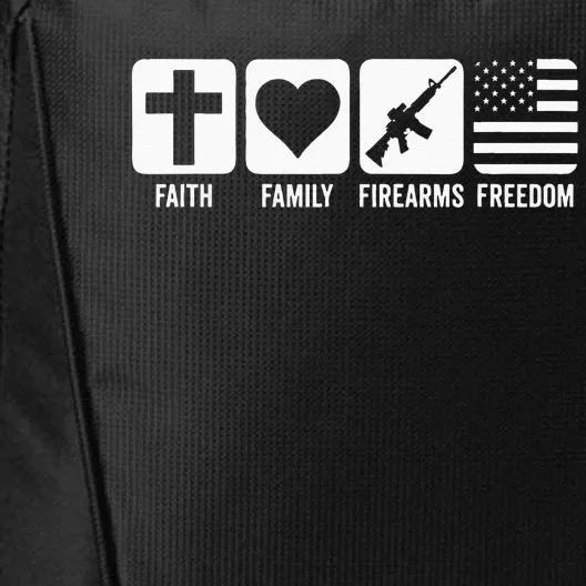 Faith Family Firearms & Freedom USA Flag Pro God & Guns City Backpack