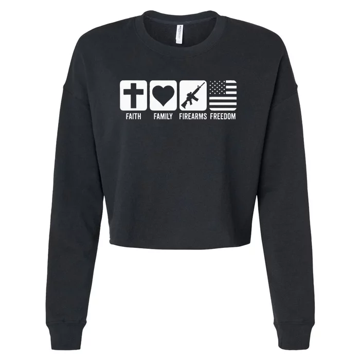 Faith Family Firearms & Freedom USA Flag Pro God & Guns Cropped Pullover Crew