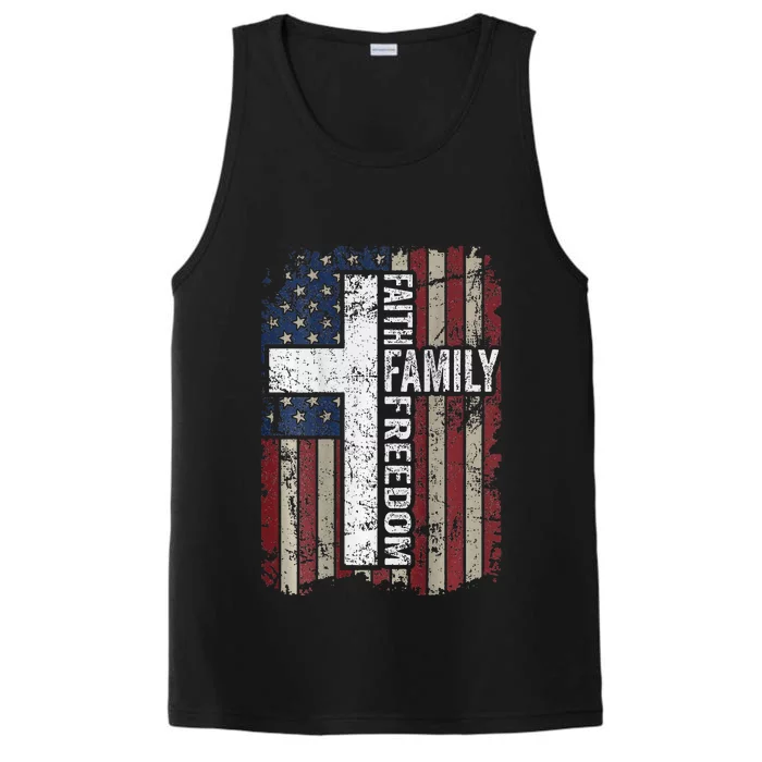 Faith Family Freedom Christian Vintage Usa Flag Performance Tank