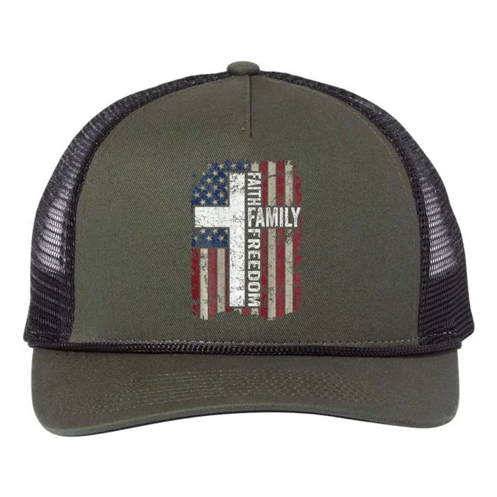 Faith Family Freedom Christian Vintage Usa Flag Retro Rope Trucker Hat Cap