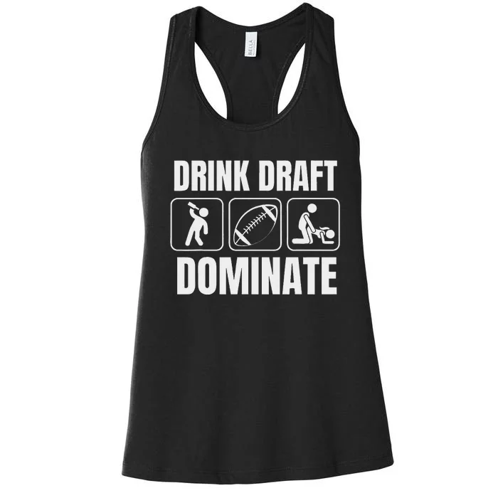 Funny Fantasy Football Drink Draft Dominate Women's Racerback Tank