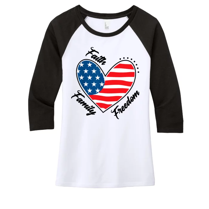 Faith Family Freedom 4th Of July Patriotic Women's Tri-Blend 3/4-Sleeve Raglan Shirt