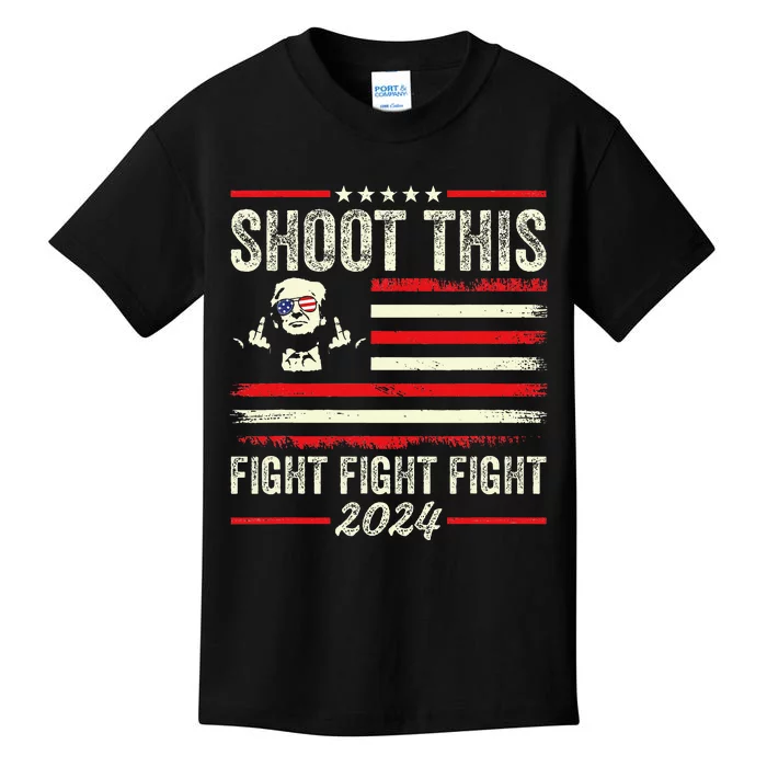 Fight Fight Fight Trump 2024 American Flag Shoot This Kids T-Shirt