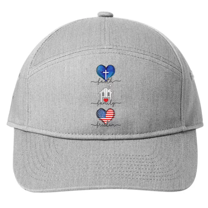 Faith Family Freedom Hearts  4th of July Patriotic Flag 7-Panel Snapback Hat