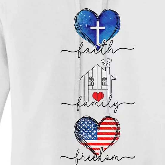 Faith Family Freedom Hearts  4th of July Patriotic Flag Women's Pullover Hoodie