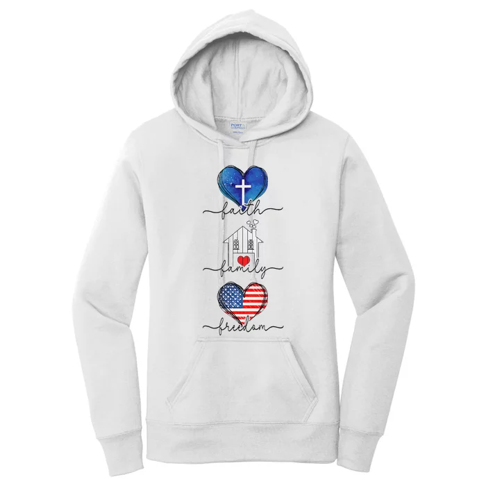 Faith Family Freedom Hearts  4th of July Patriotic Flag Women's Pullover Hoodie