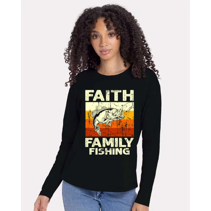 Faith Family Fishing Quotes Vintage Fishing Cool Gift Womens Cotton Relaxed Long Sleeve T-Shirt