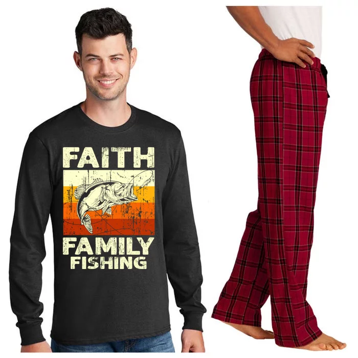 Faith Family Fishing Quotes Vintage Fishing Cool Gift Long Sleeve Pajama Set