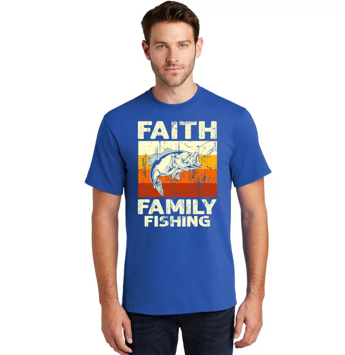 Faith Family Fishing Quotes Vintage Fishing Cool Gift Tall T-Shirt