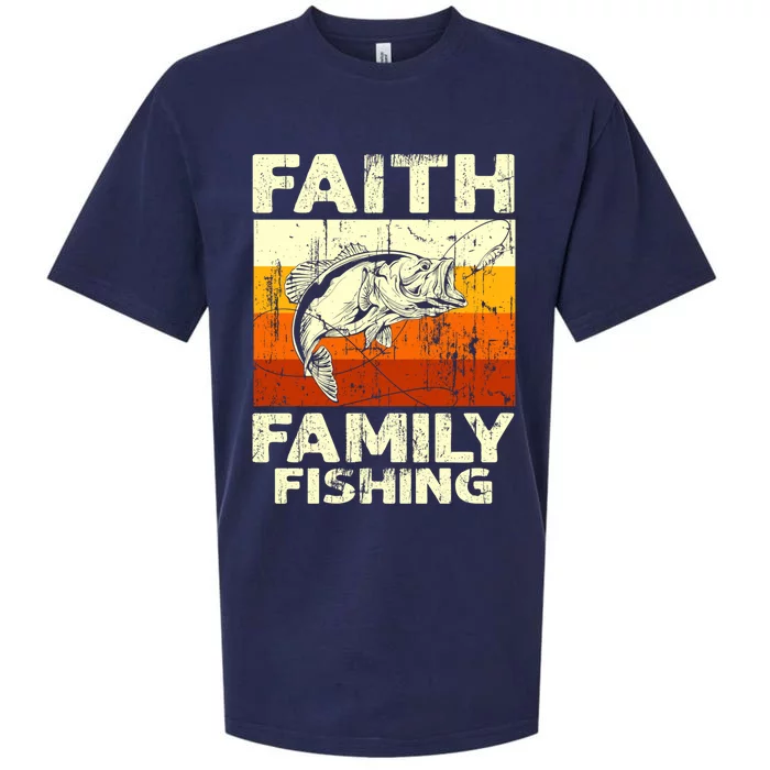 Faith Family Fishing Quotes Vintage Fishing Cool Gift Sueded Cloud Jersey T-Shirt