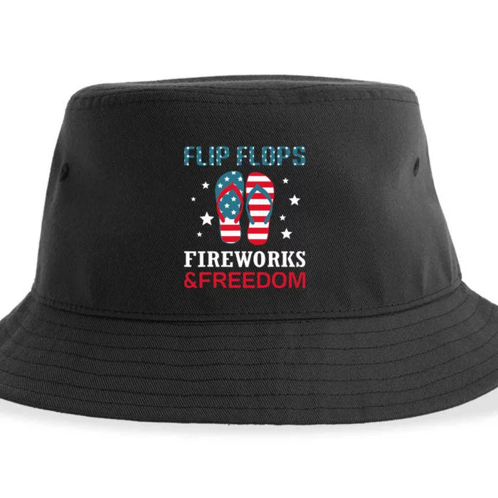 Flip Flops Fireworks And Freedom 4th Of July Sustainable Bucket Hat