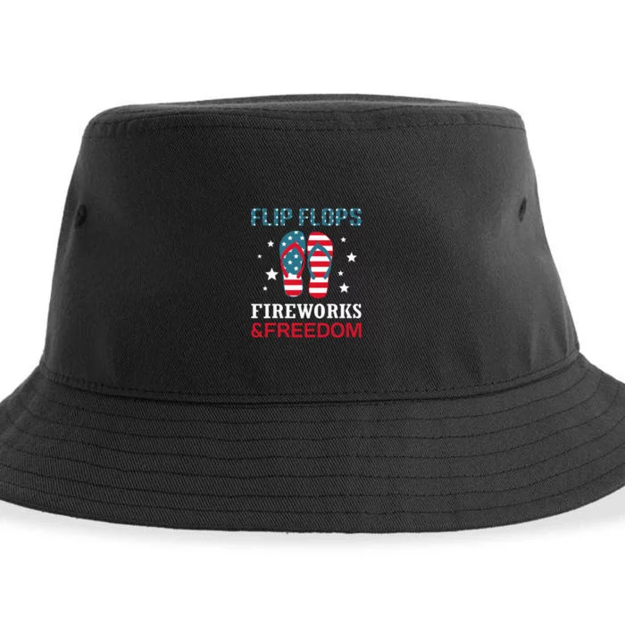 Flip Flops Fireworks And Freedom 4th Of July Sustainable Bucket Hat