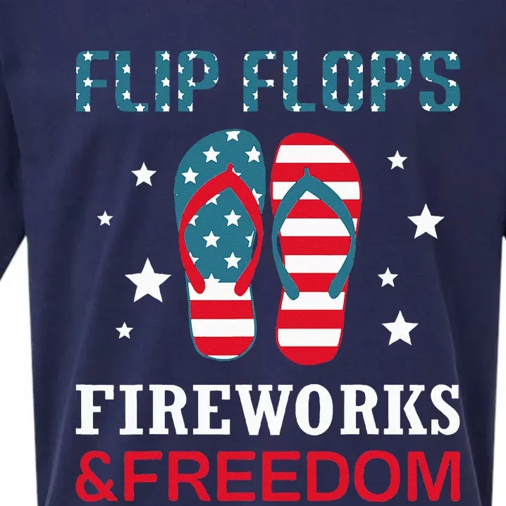 Flip Flops Fireworks And Freedom 4th Of July Sueded Cloud Jersey T-Shirt