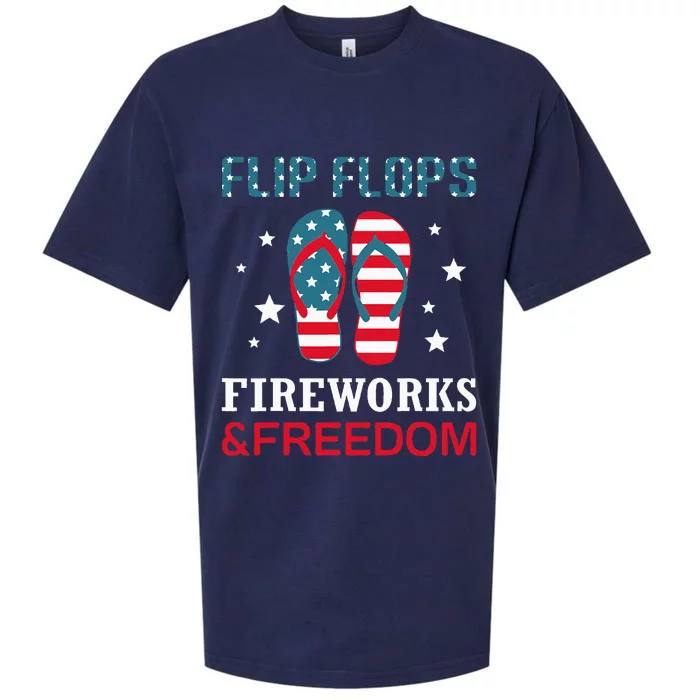 Flip Flops Fireworks And Freedom 4th Of July Sueded Cloud Jersey T-Shirt