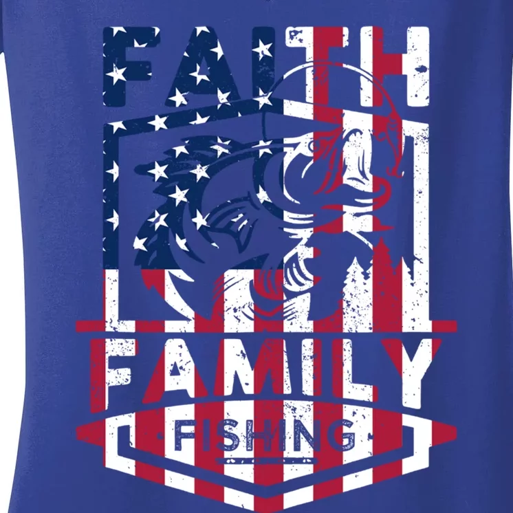 Faith Family Fishing Quotes American Flag Cool Gift Women's V-Neck T-Shirt