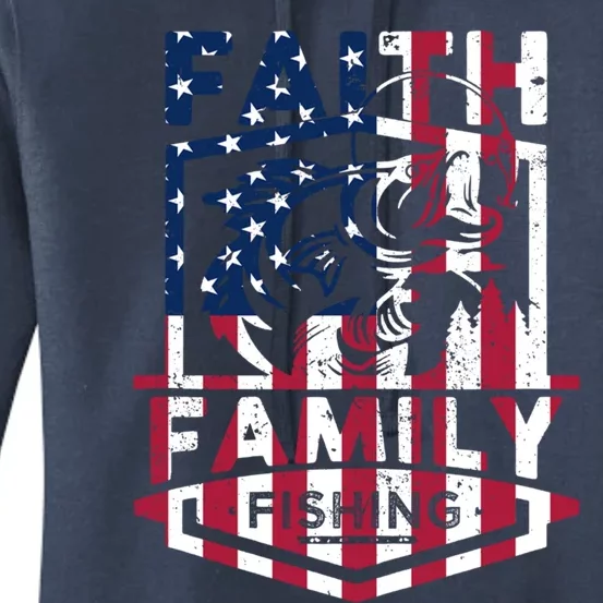 Faith Family Fishing Quotes American Flag Cool Gift Women's Pullover Hoodie