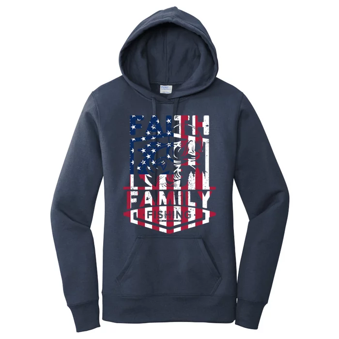 Faith Family Fishing Quotes American Flag Cool Gift Women's Pullover Hoodie