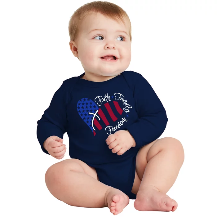 Faith Family Freedom USA Heart Baby Long Sleeve Bodysuit