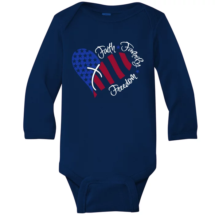 Faith Family Freedom USA Heart Baby Long Sleeve Bodysuit