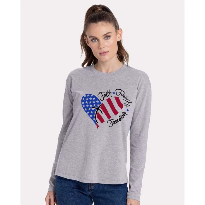 Faith Family Freedom USA Heart Womens Cotton Relaxed Long Sleeve T-Shirt