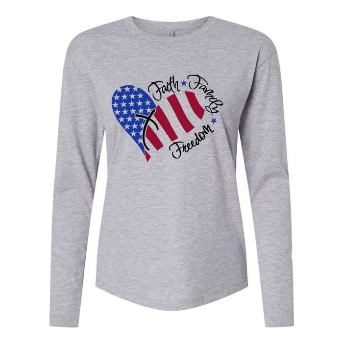 Faith Family Freedom USA Heart Womens Cotton Relaxed Long Sleeve T-Shirt