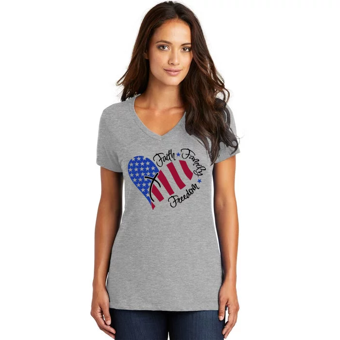 Faith Family Freedom USA Heart Women's V-Neck T-Shirt