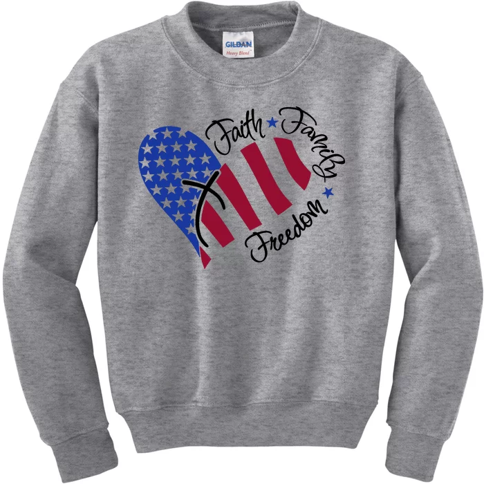 Faith Family Freedom USA Heart Kids Sweatshirt