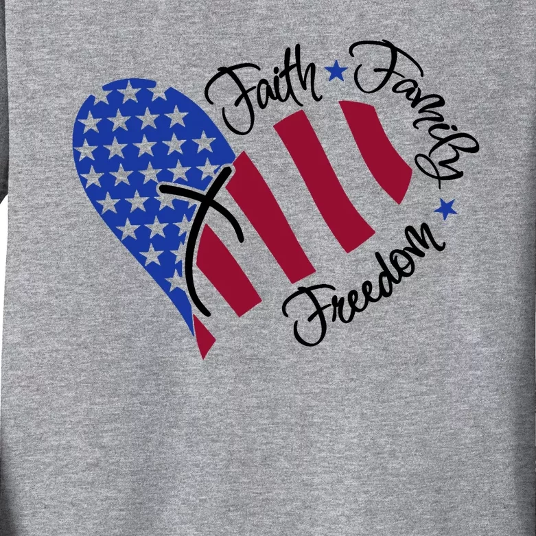 Faith Family Freedom USA Heart Kids Long Sleeve Shirt