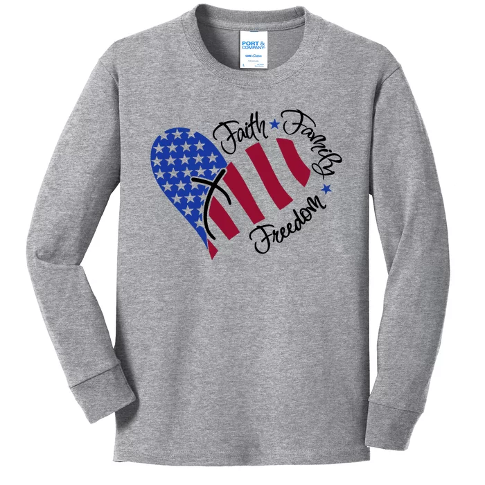 Faith Family Freedom USA Heart Kids Long Sleeve Shirt