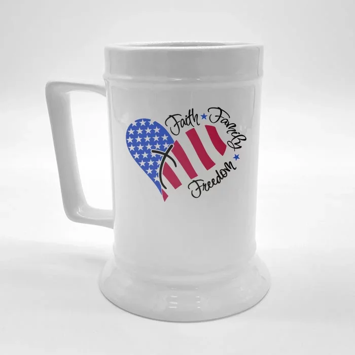 Faith Family Freedom USA Heart Front & Back Beer Stein