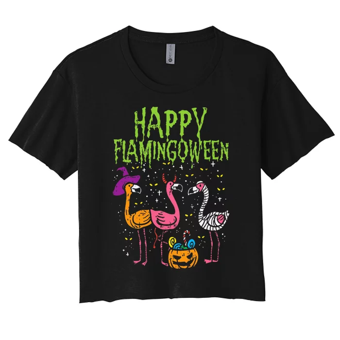 Flamingoween Fright Fest Hilarious Halloween Costume Women's Crop Top Tee