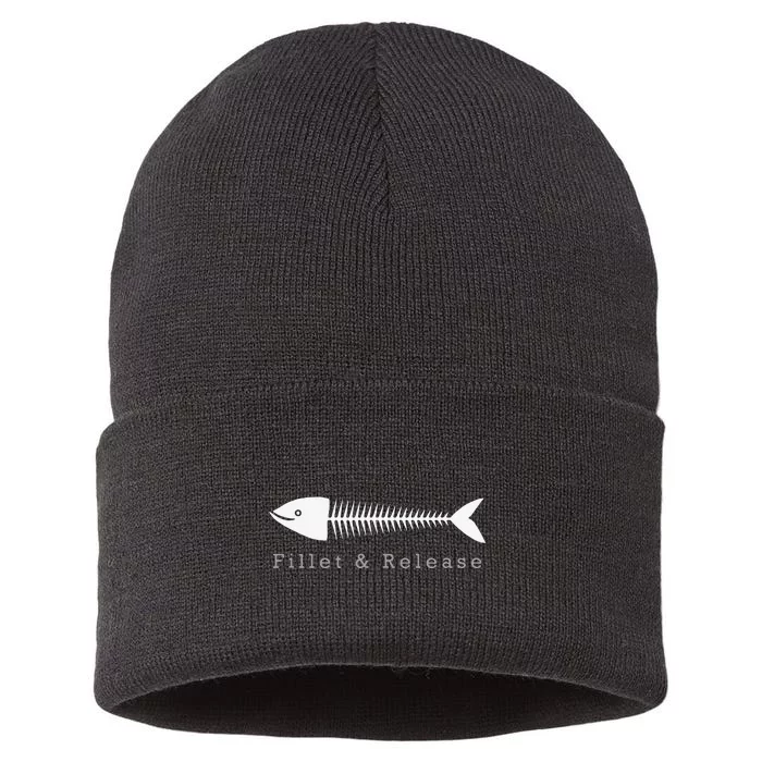 Funny Fishing Fisherman Humor Fillet And Release Sustainable Knit Beanie