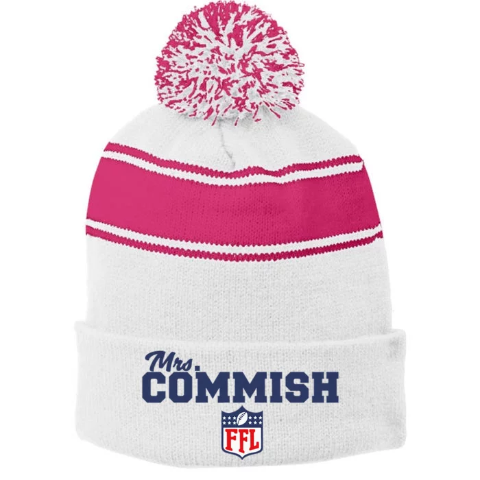 Female Fantasy Football Commish Mrs. Commish Stripe Pom Pom Beanie